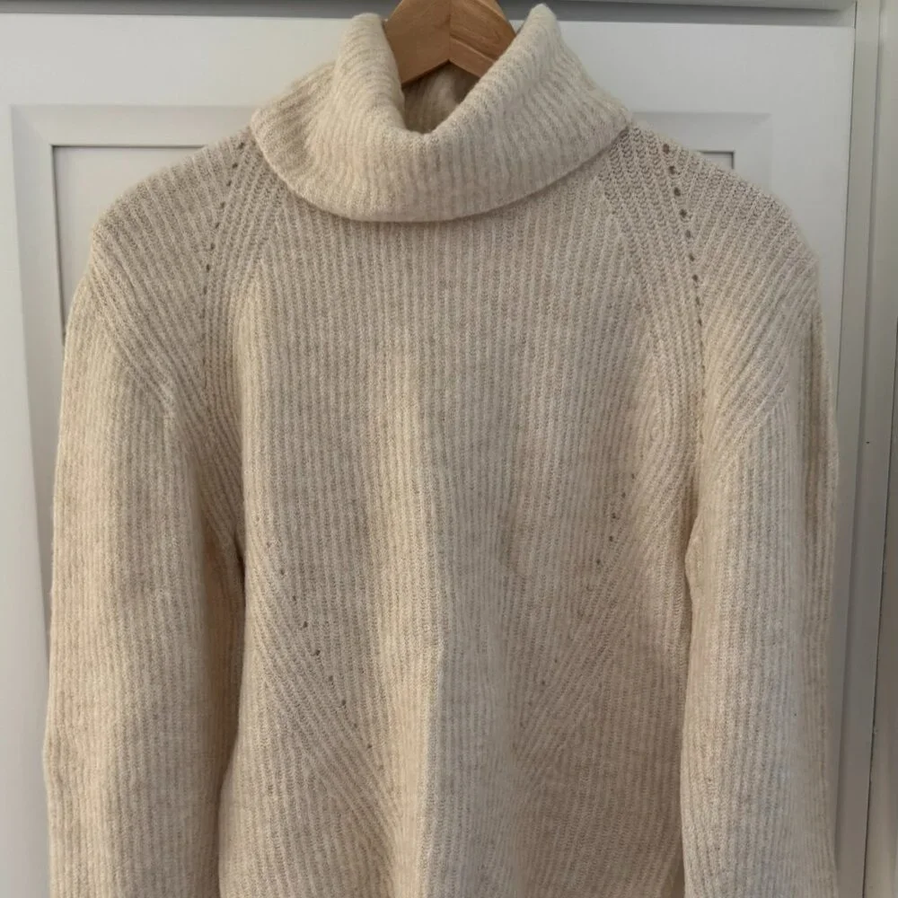 Topshop Cream Ribbed Turtleneck Sweater | Cozy Neutral Knit | XS - Picture 1 of 5
